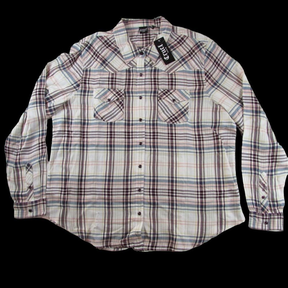 Cruel Denim Women's XXL Long Sleeve Howdy Plaid Snap Western Shirt